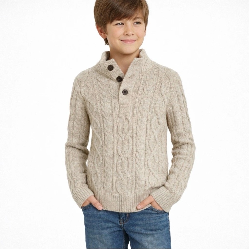 Gap Sweater Kids Large (10) Henley Pullover Cable Knit Fisherman Preppy Heritage